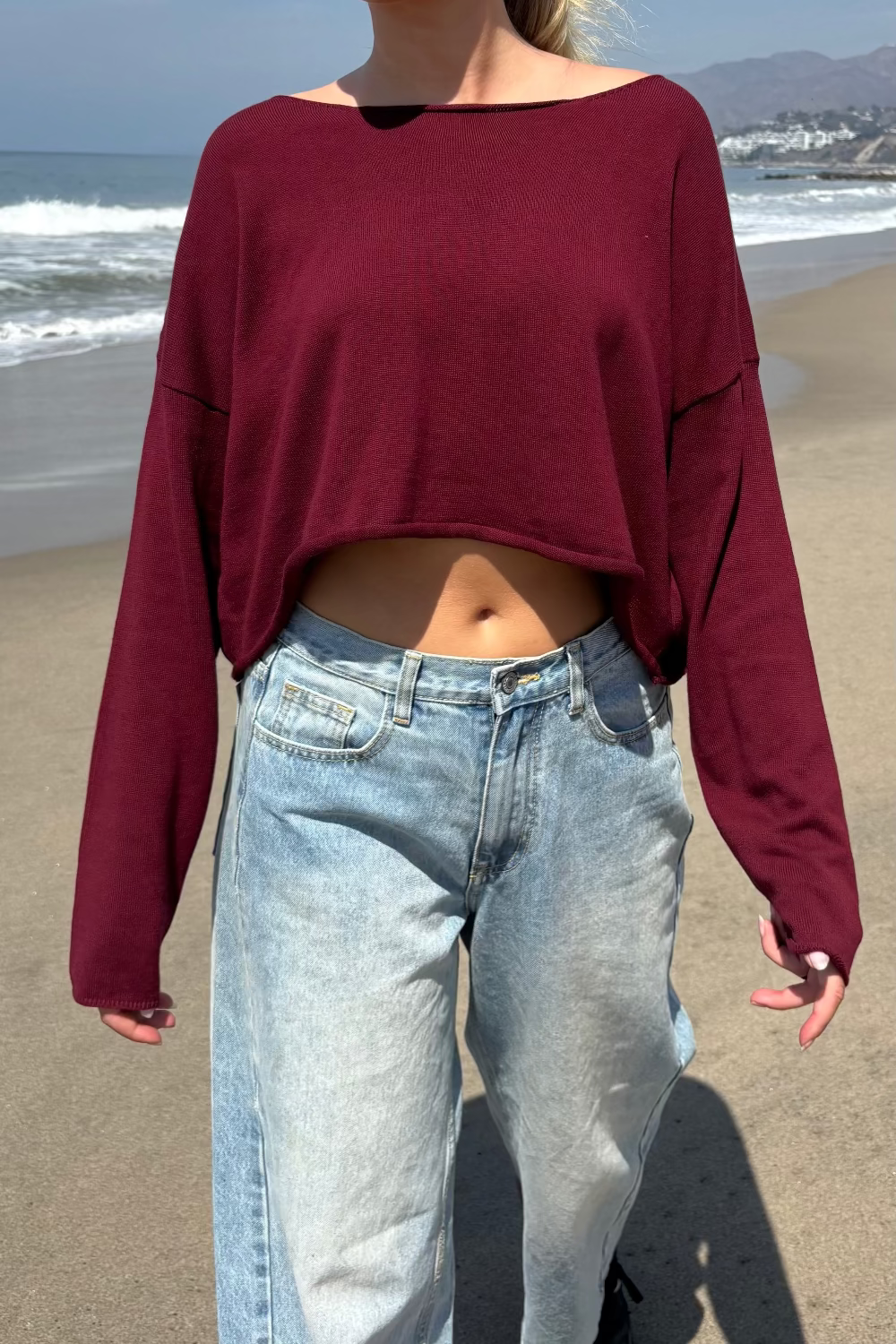 Cameron Cropped Sweater | Burgundy / Cropped Fit