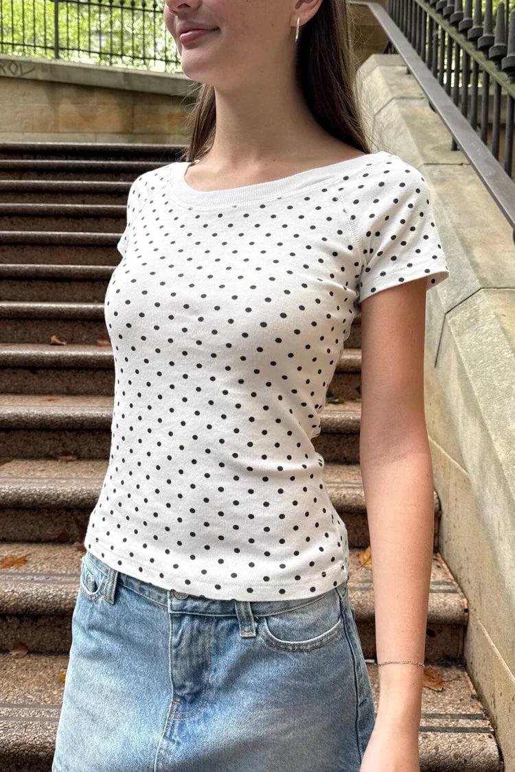 Ginny Polka Dot Top | White with Navy Large Polka Dots / XS/S