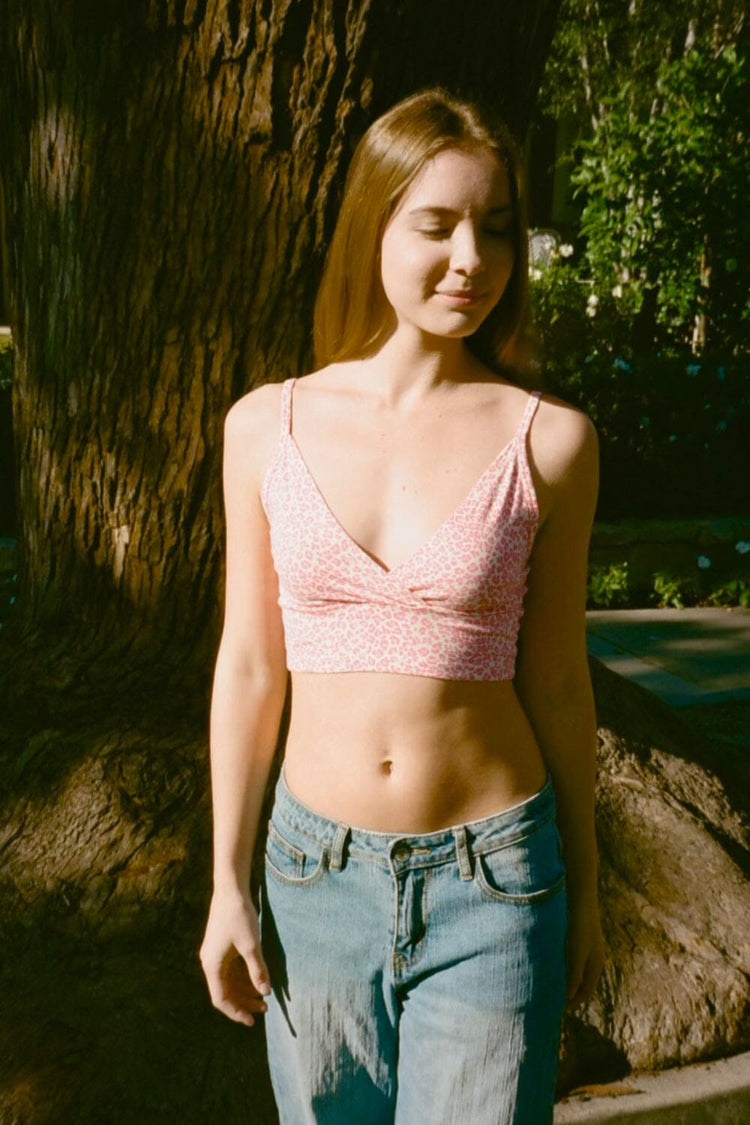 Amara Pink Leopard Tank | White with Pink Leopard Print / XS/S