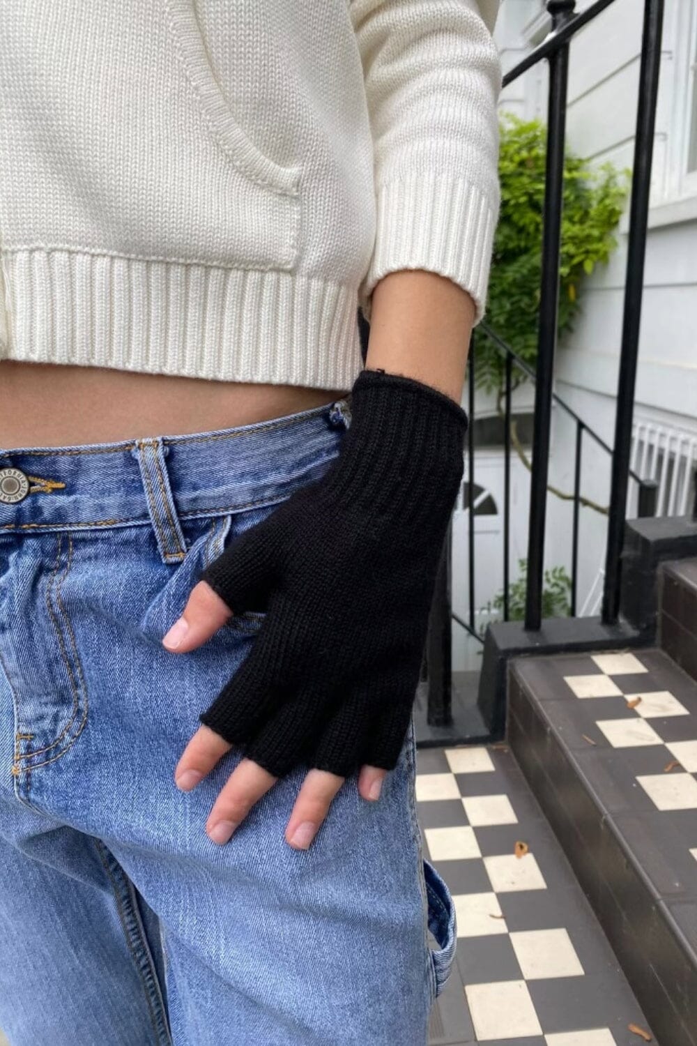 Gants en laine sans doigts (Ne pas activer) OK | Black