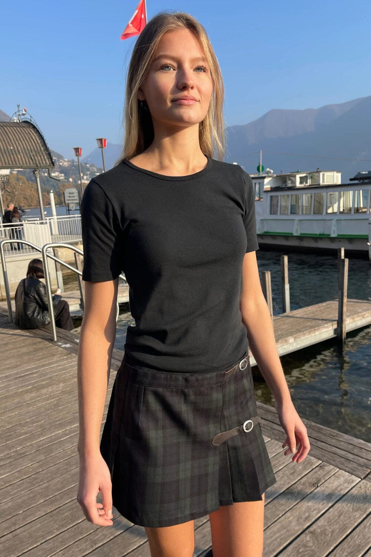 Sof Plaid Buckle Skirt | Navy Blue And Dark Green Plaid / XS/S
