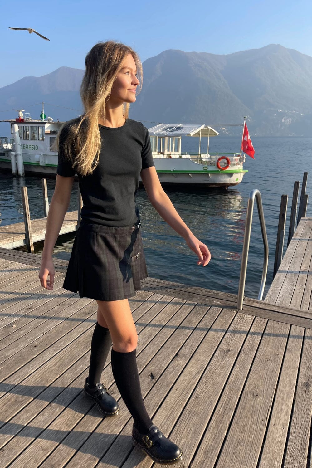 Sof Plaid Buckle Skirt | Navy Blue And Dark Green Plaid / XS/S