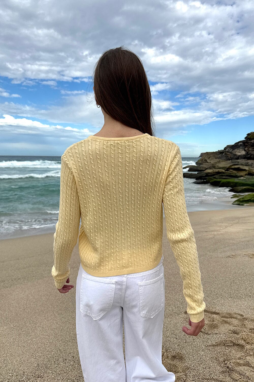 Zoe Cable Knit Cardigan | Pastel Yellow / XS/S