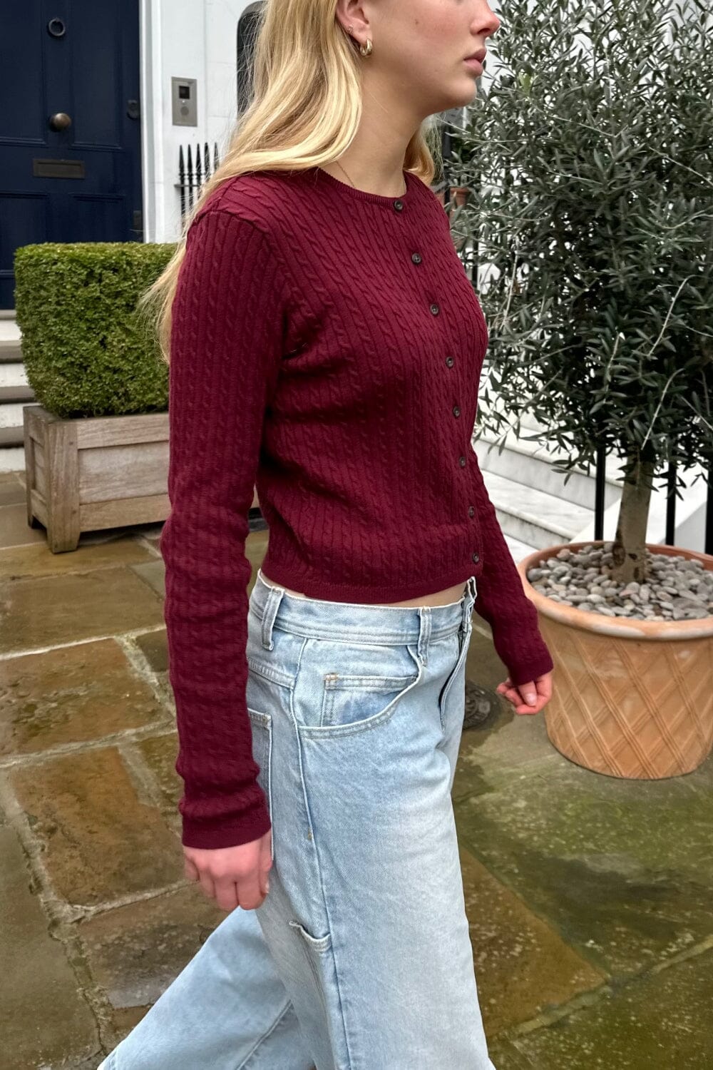 Zoe Cable Knit Cardigan | Burgundy / XS/S