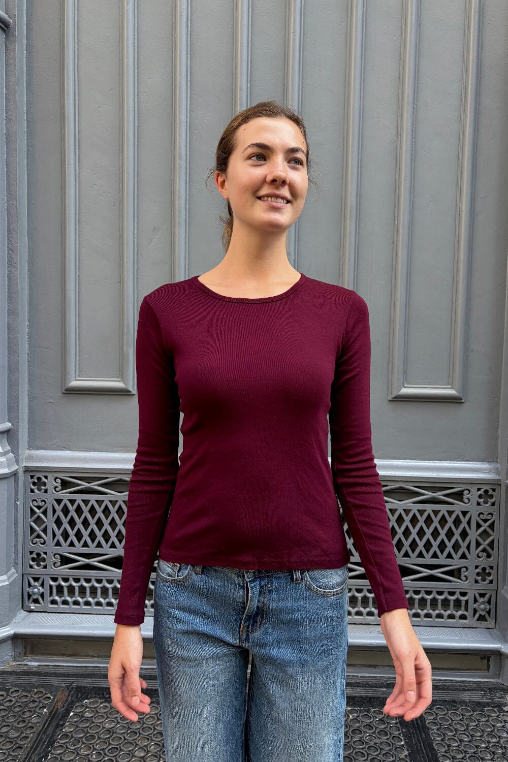 Tori Basic Long Sleeve Top | Burgundy / XS/S
