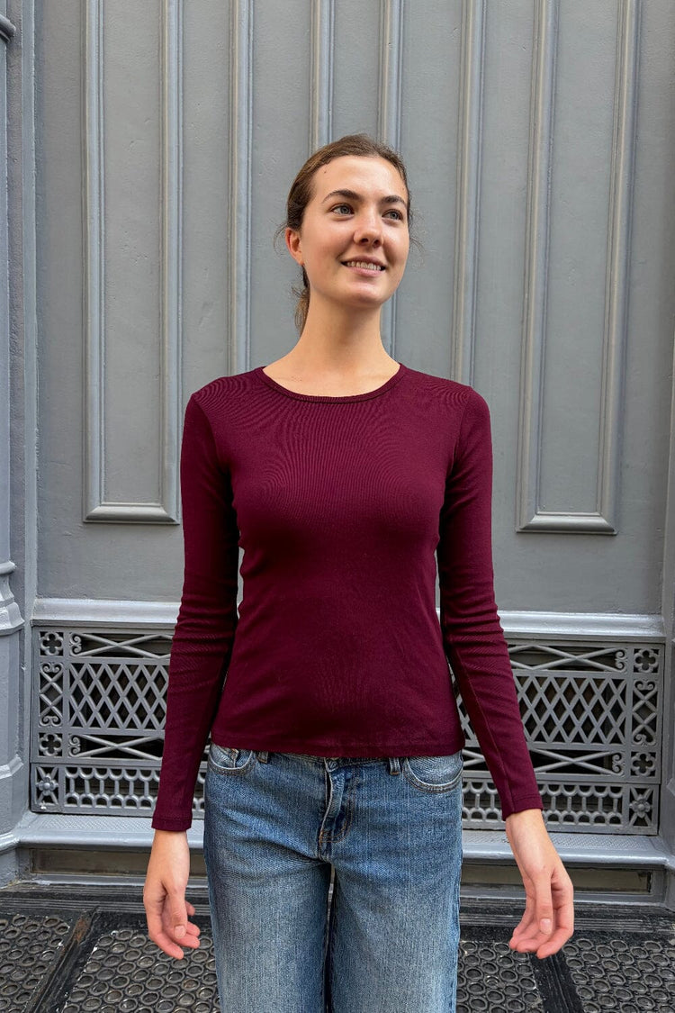 Tori Basic Long Sleeve Top | Burgundy / XS/S