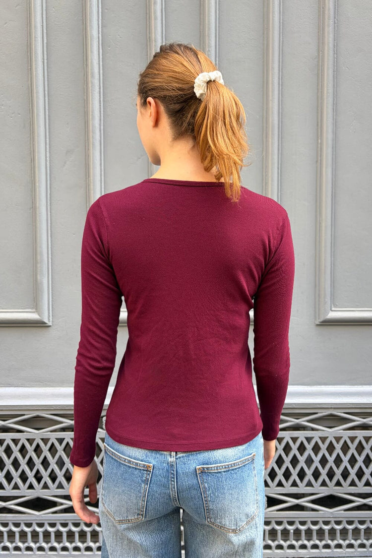 Tori Basic Long Sleeve Top | Burgundy / XS/S