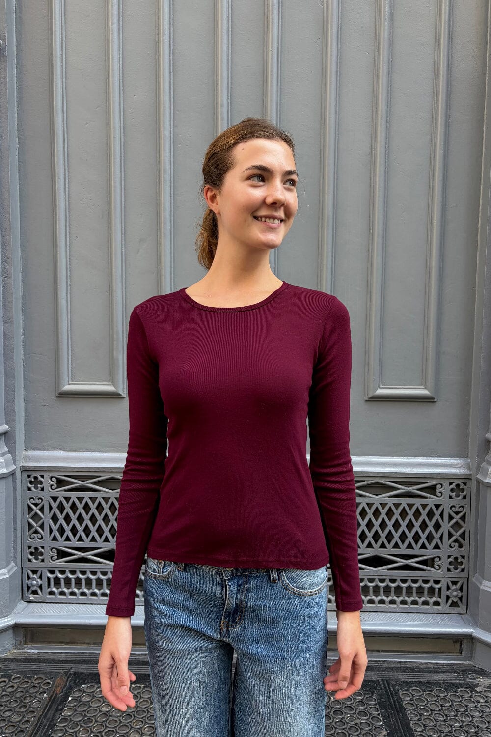 Tori Basic Long Sleeve Top | Burgundy / XS/S