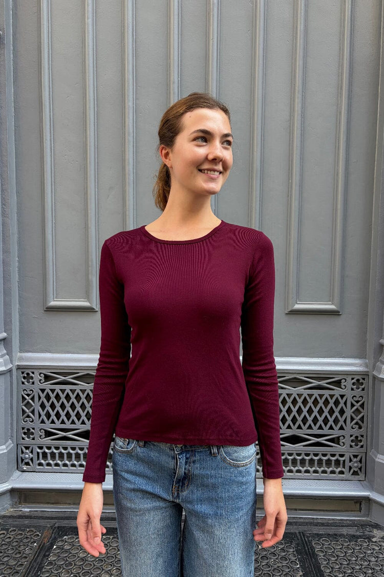 Tori Basic Long Sleeve Top | Burgundy / XS/S