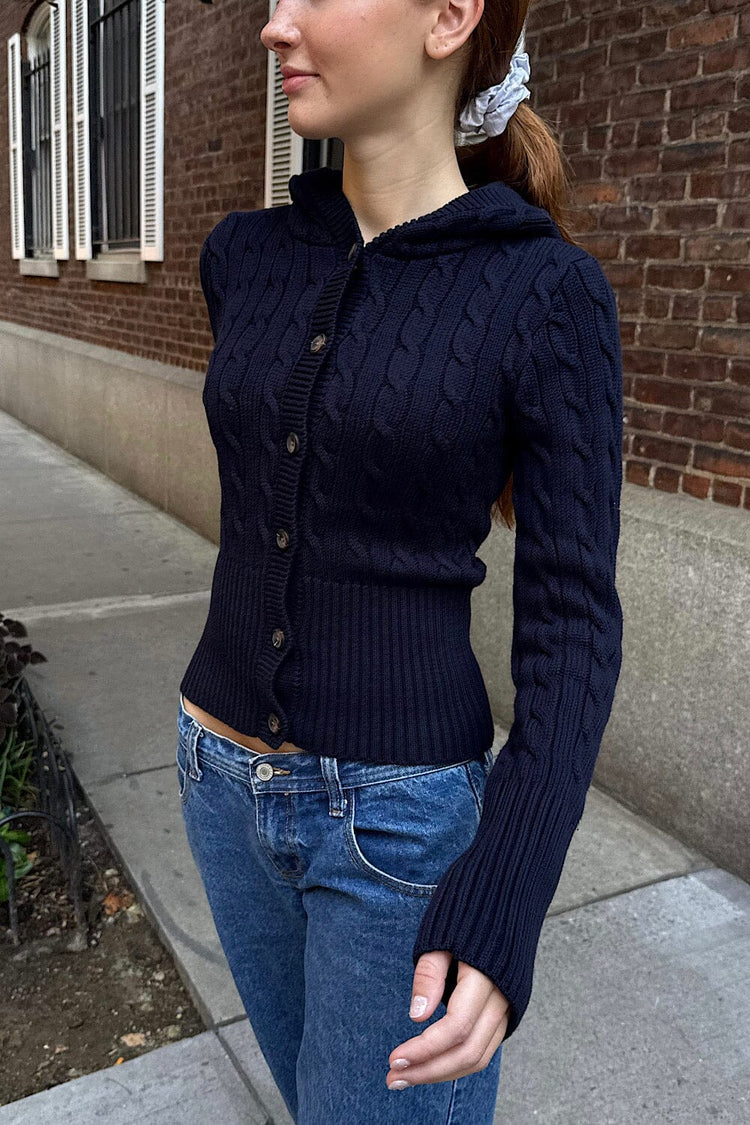 Aura Cable Knit Cardigan | Navy Blue / XS/S
