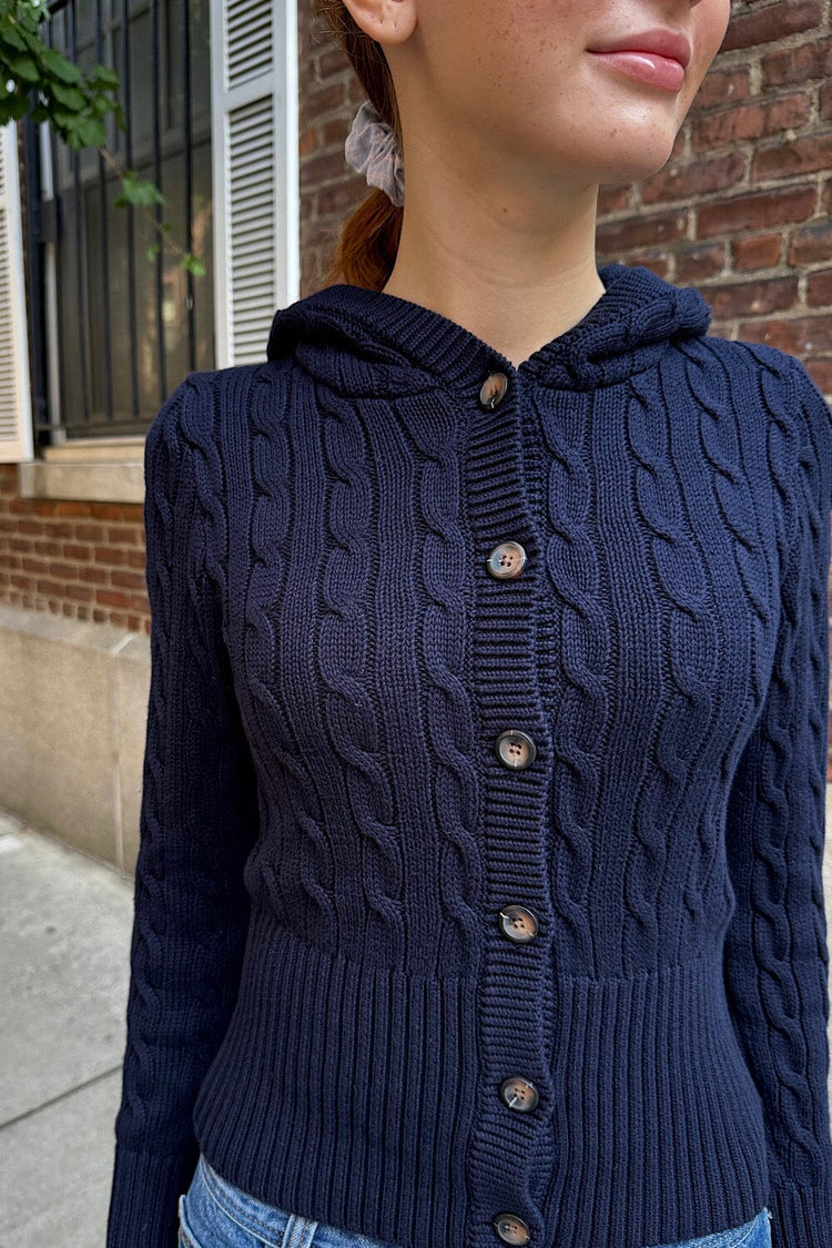 Aura Cable Knit Cardigan | Navy Blue / XS/S
