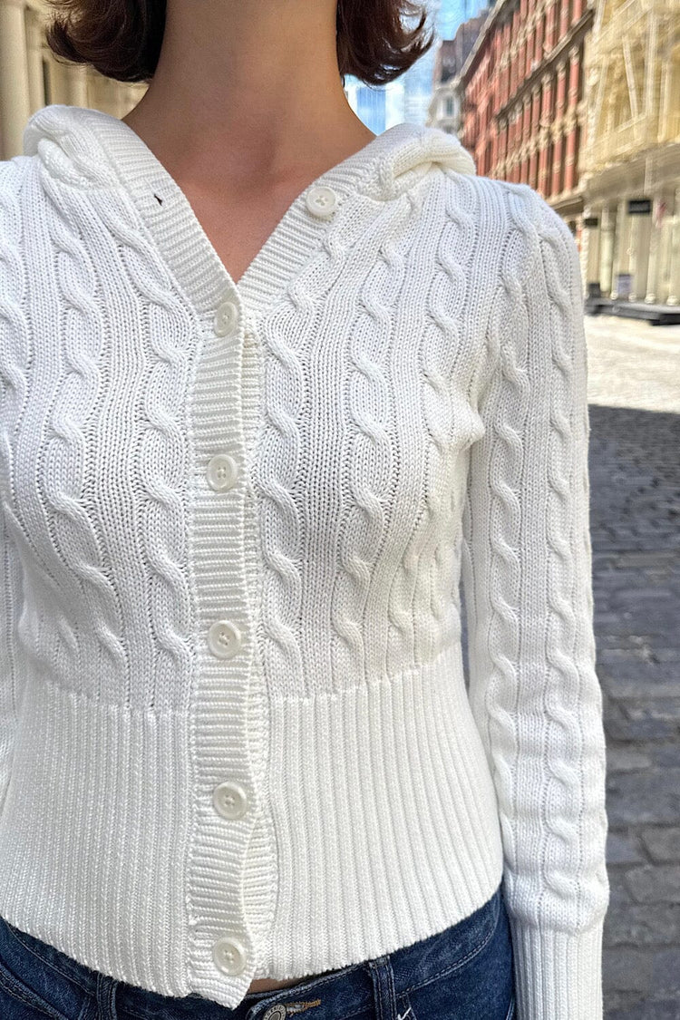 Aura Cable Knit Cardigan | White / XS/S