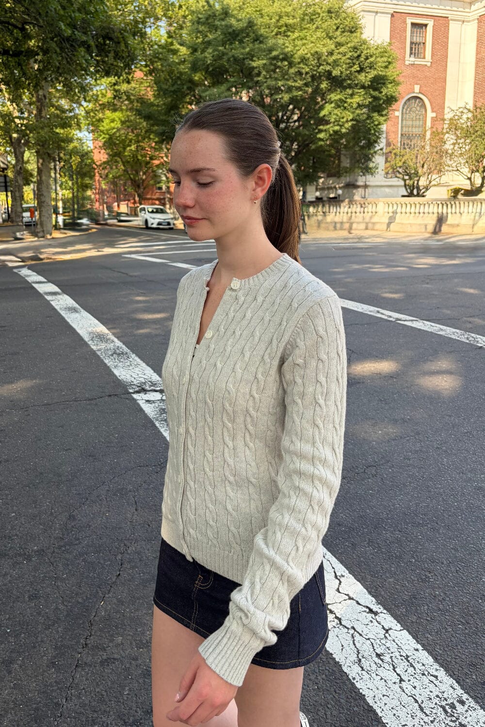 Olsen Wool Cable Knit Cardigan | Light Grey / Regular Fit