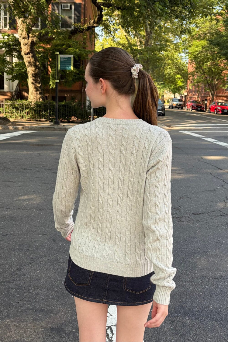 Olsen Wool Cable Knit Cardigan | Light Grey / Regular Fit