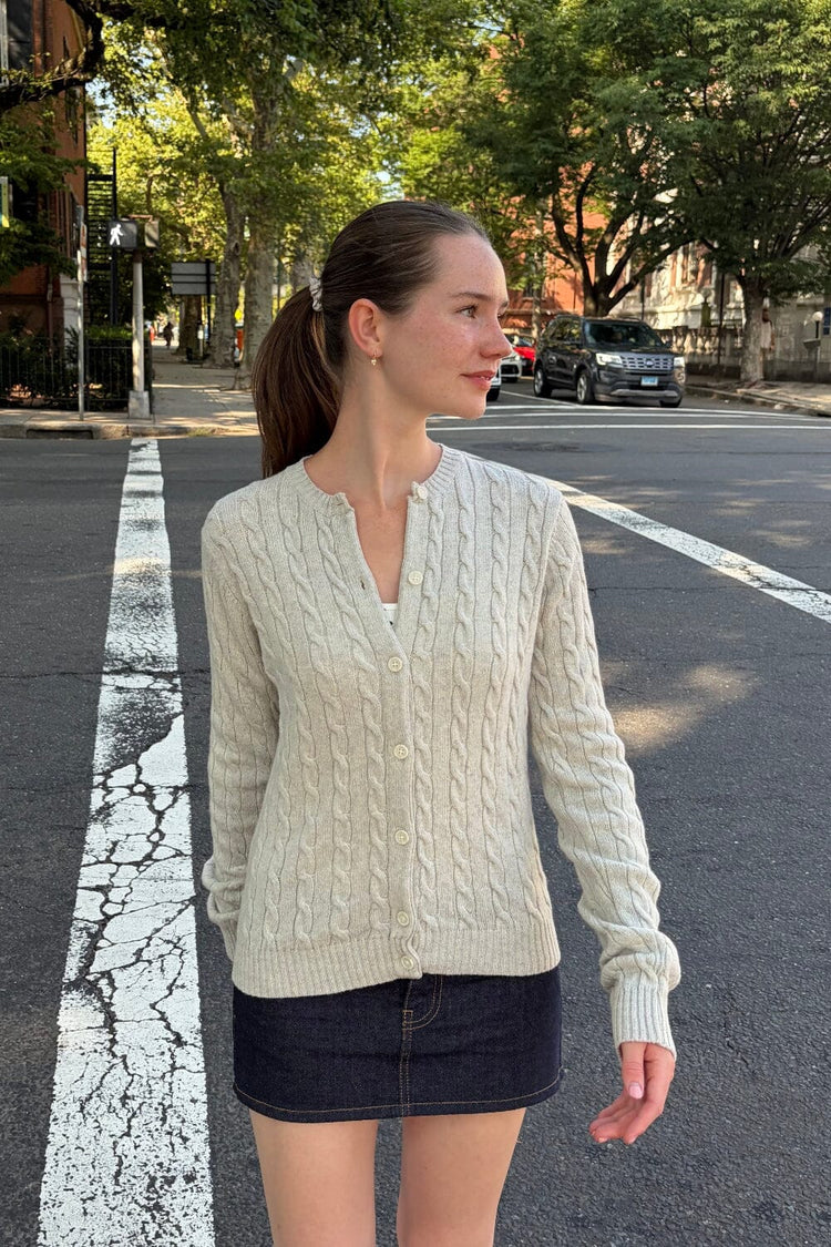Olsen Wool Cable Knit Cardigan | Light Grey / Regular Fit
