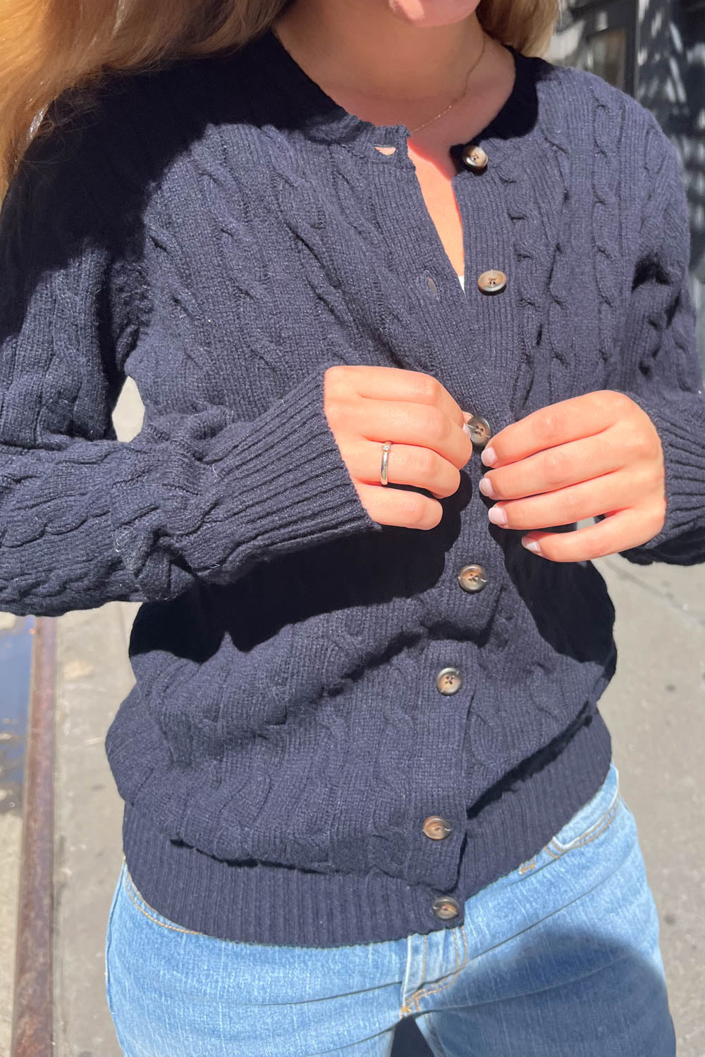 Olsen Wool Cable Knit Cardigan | Navy Blue / Regular Fit