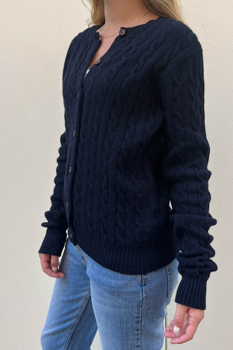 Olsen Wool Cable Knit Cardigan | Navy Blue / Regular Fit