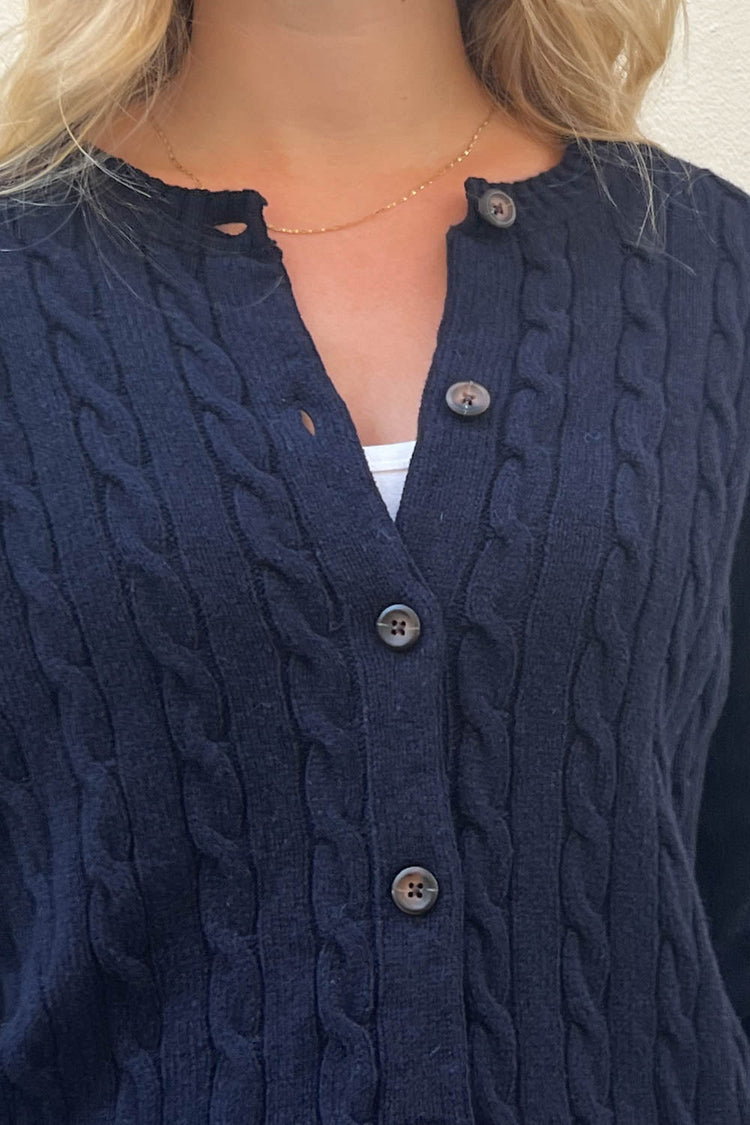 Olsen Wool Cable Knit Cardigan | Navy Blue / Regular Fit