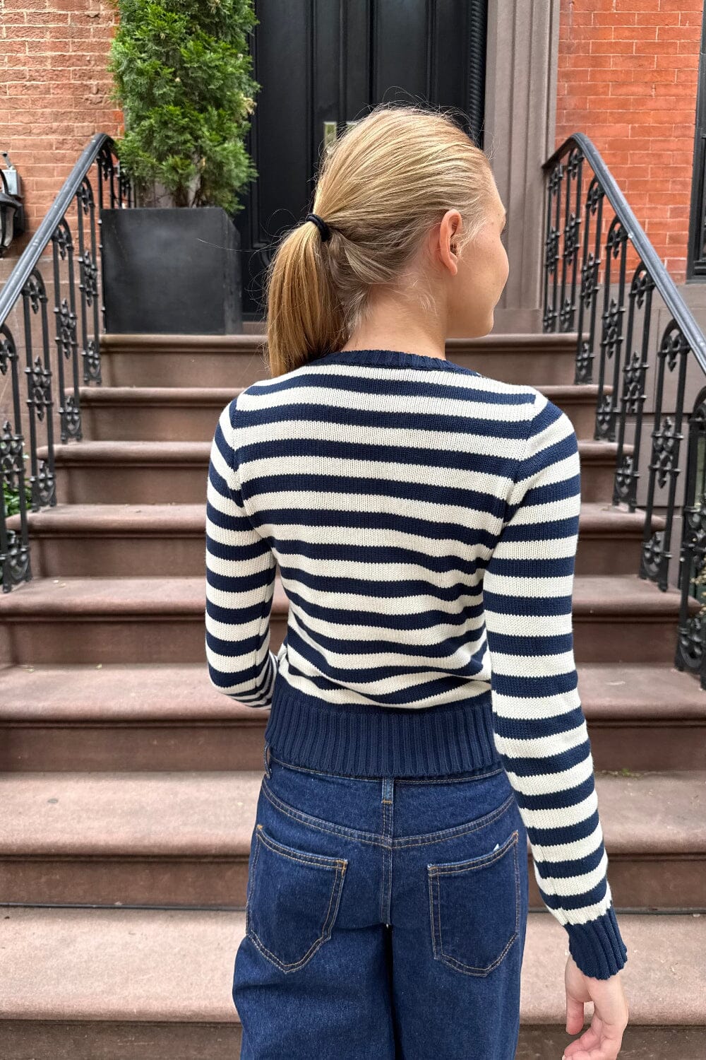Martha Striped Sweater | White with Navy Blue Stripes / XS/S