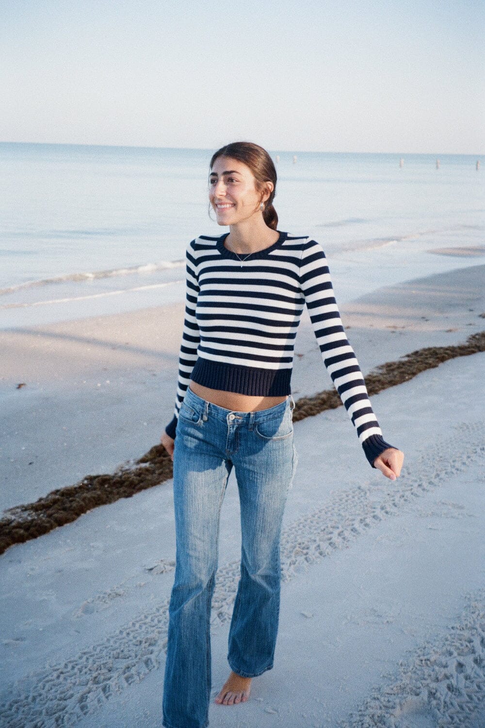 Martha Striped Sweater | White with Navy Blue Stripes / XS/S