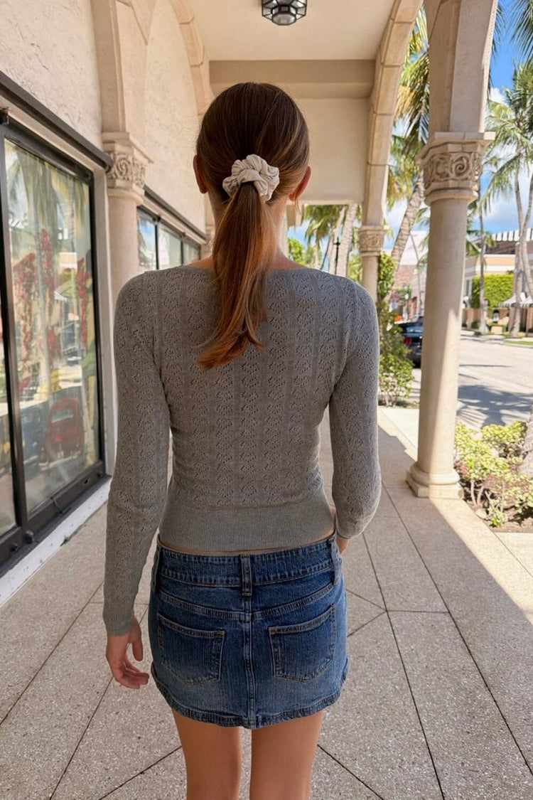 Bri Eyelet Sweater | Heather Grey / XS/S