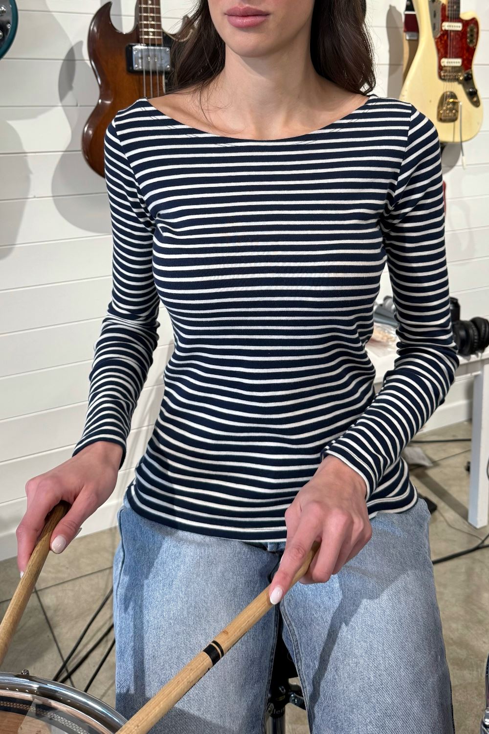 Catalina Striped Top | Black and White Stripes / S