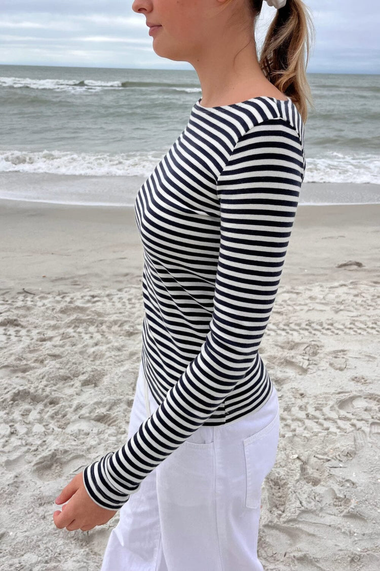 Catalina Striped Top | Black and White Stripes / S