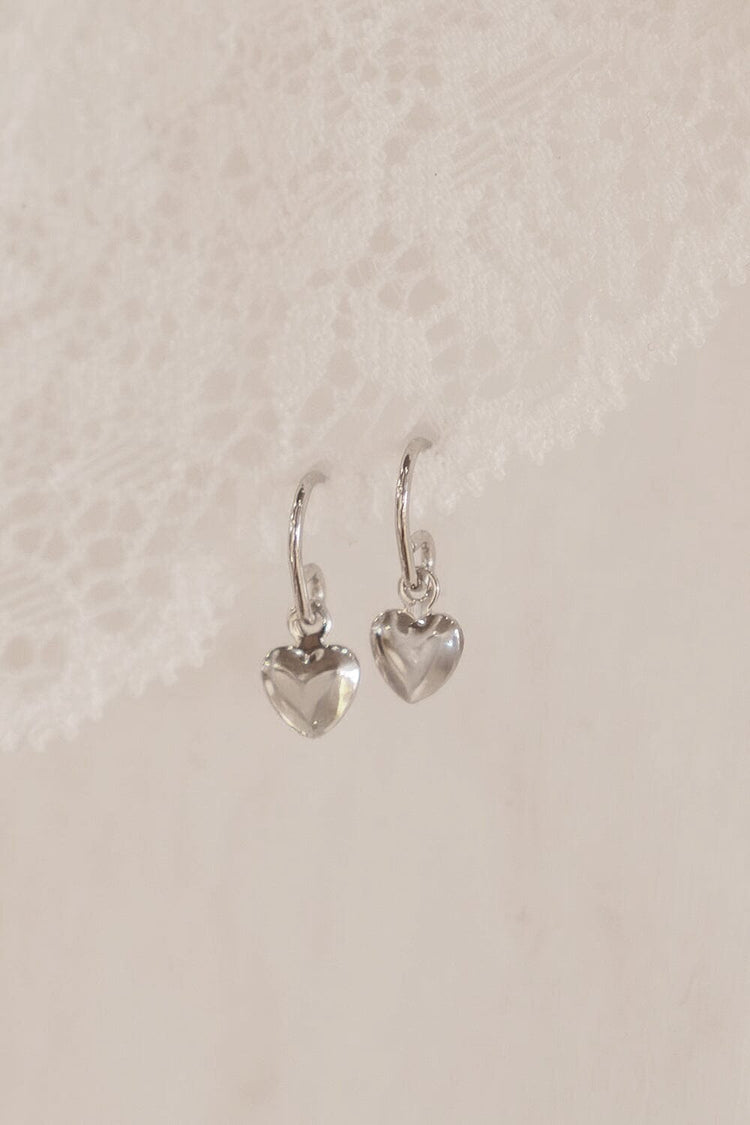Heart Charm Earrings | Silver