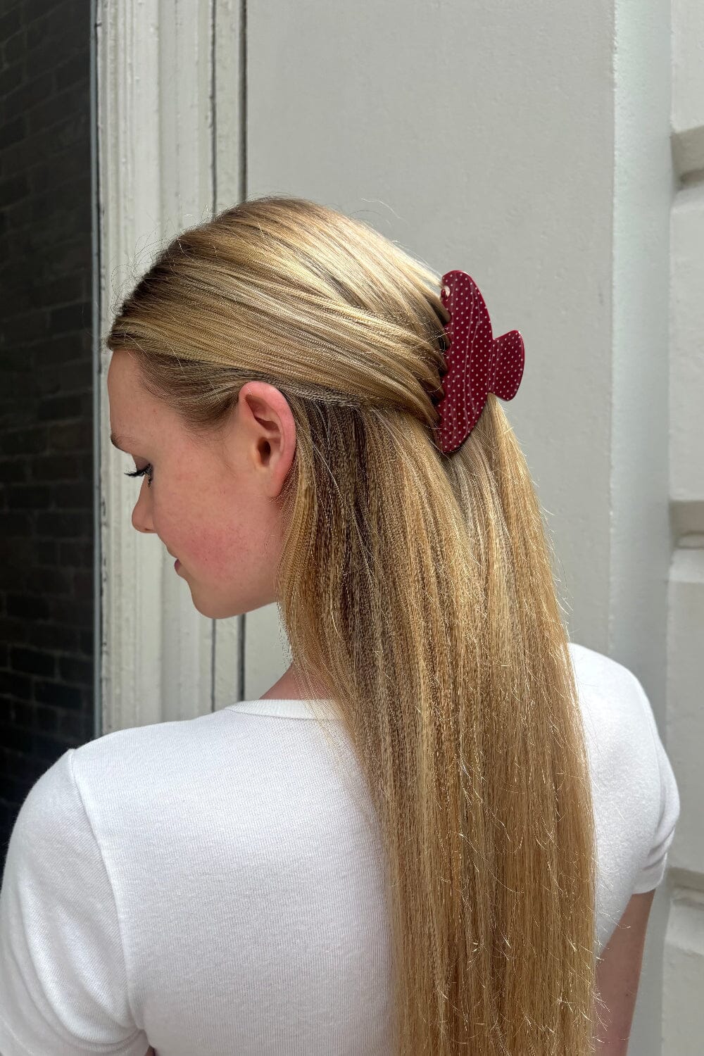 Hair Claw Clip | Burgundy with White Polka Dots