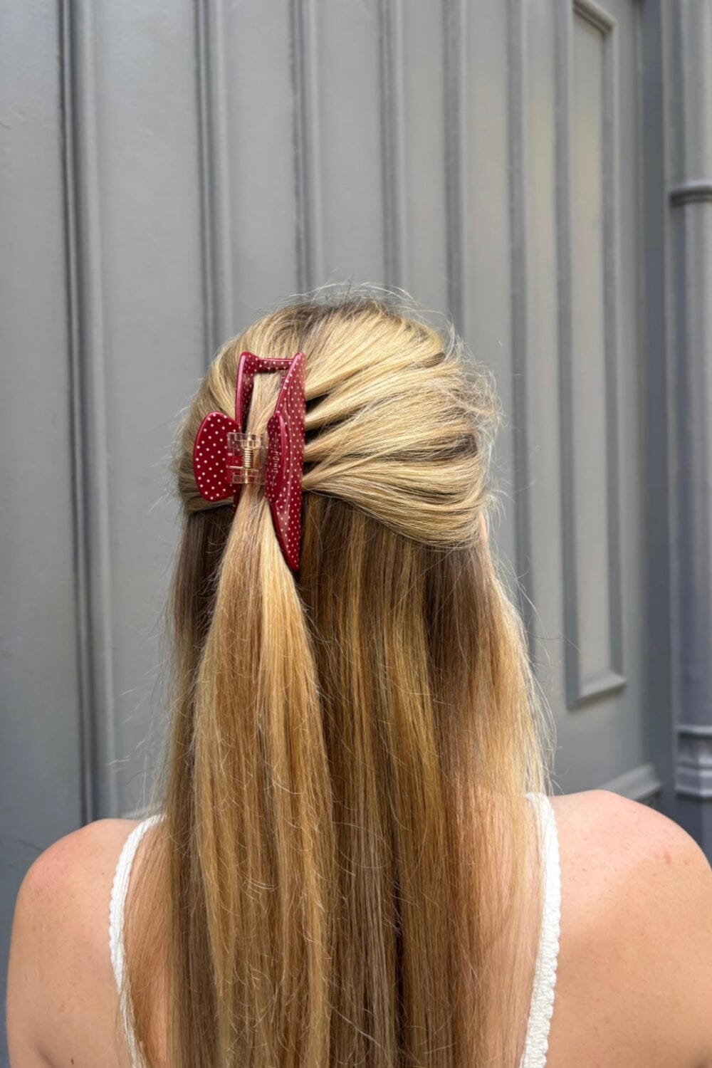 Hair Claw Clip | Burgundy with White Polka Dots