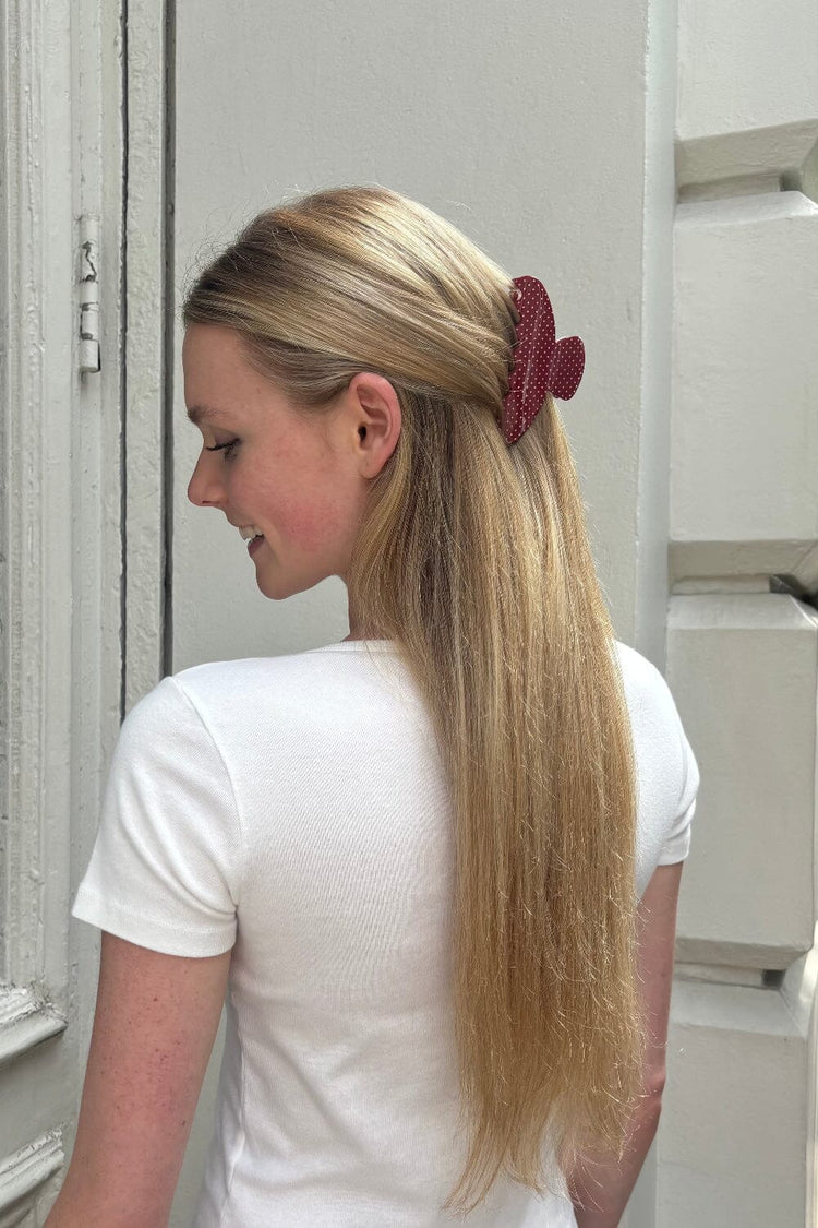 Hair Claw Clip | Burgundy with White Polka Dots