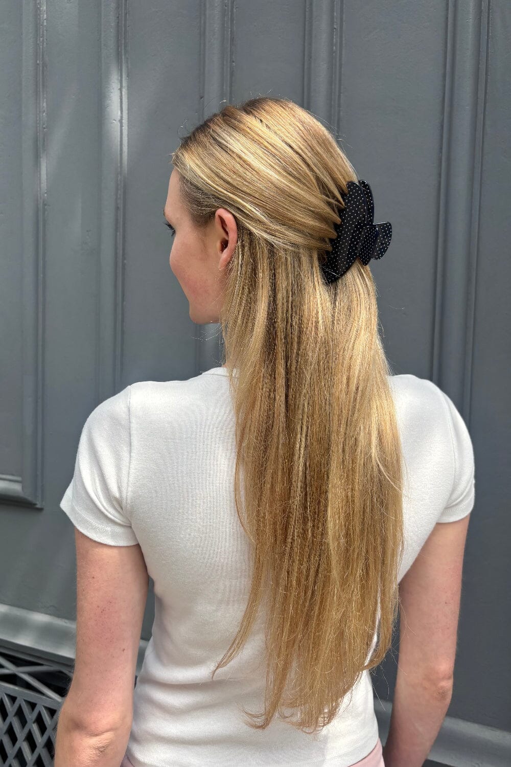 Hair Claws | Navy With White Polka Dots