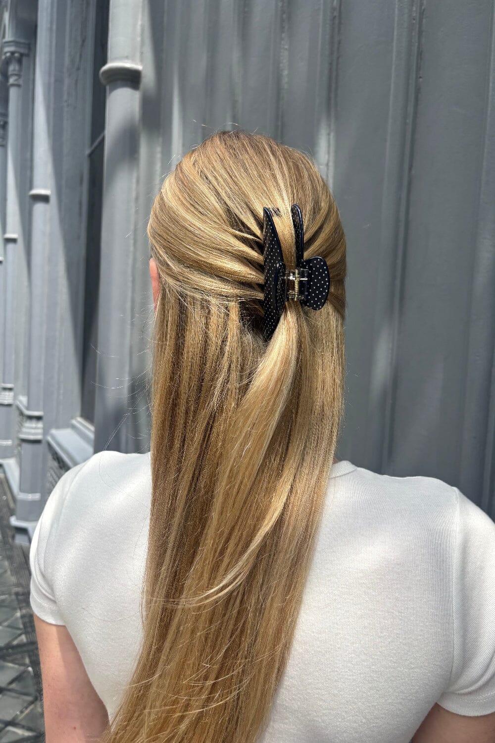 Hair Claws | Navy With White Polka Dots