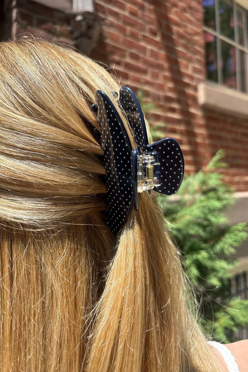 Hair Claws | Navy With White Polka Dots