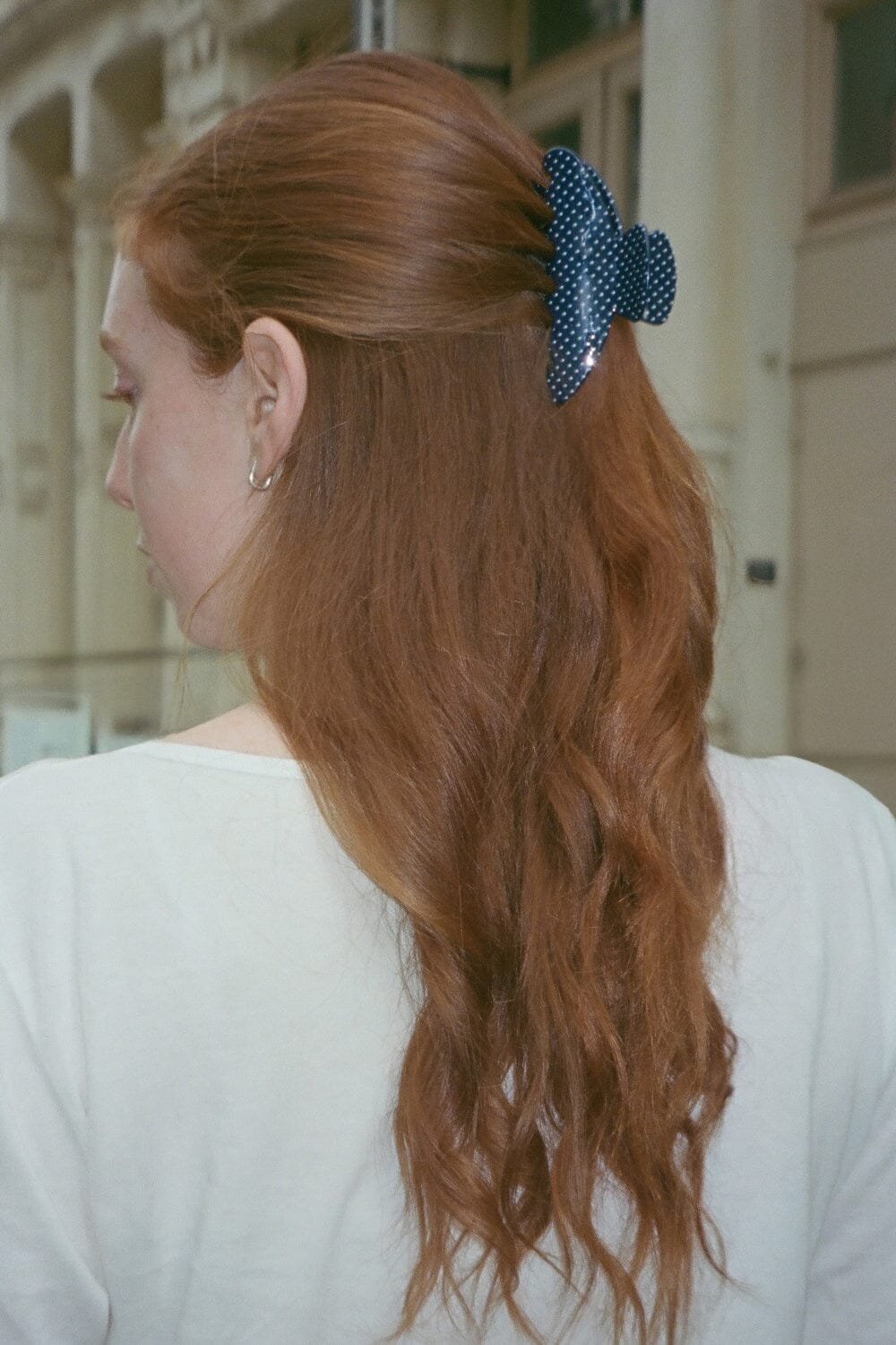 Hair Claws | Navy with White Polka Dots