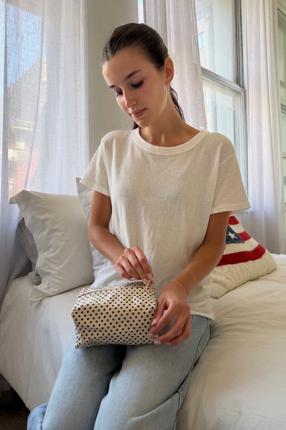 Polka Dots Makeup Bag | Ivory with Black Polka Dots
