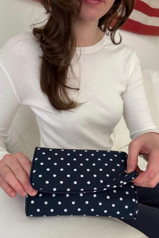 Navy with White Polka Dots