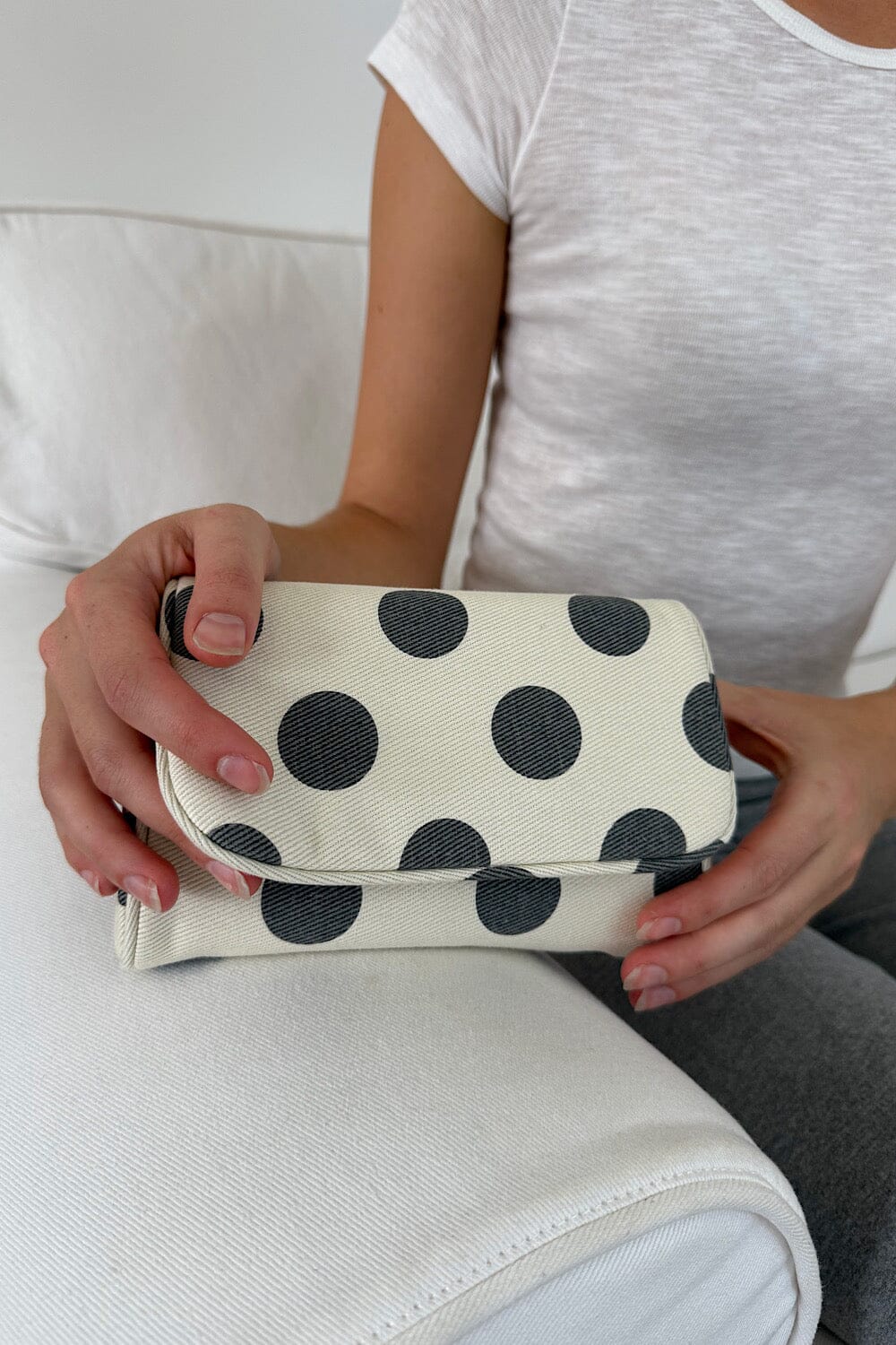 Polka Dots Makeup Bag | Ivory With Faded Black Polka Dots