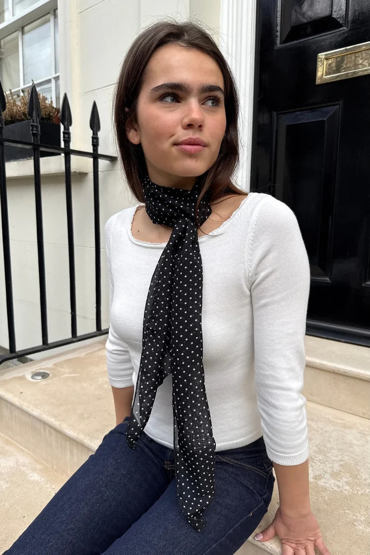 Chiffon Polka Dots Scarf | Black White Polka Dots