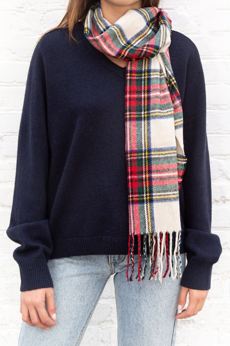 Écharpe à carreaux à pampilles | Ivory Red Plaid