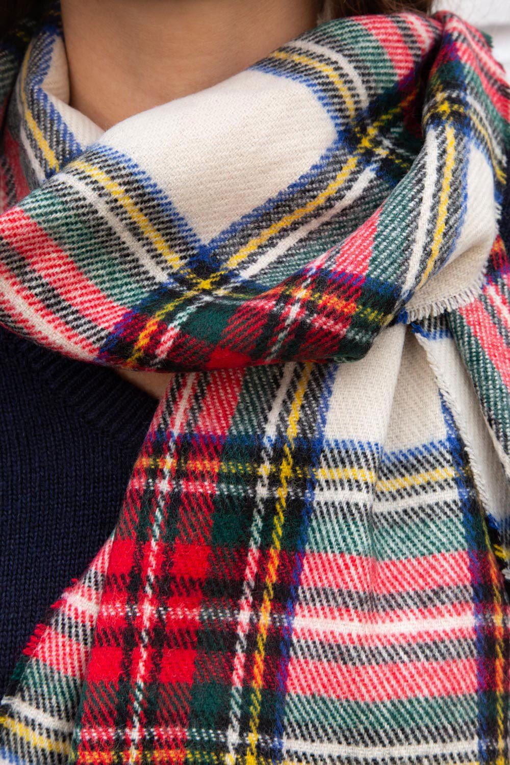 Écharpe à carreaux à pampilles | Ivory Red Plaid
