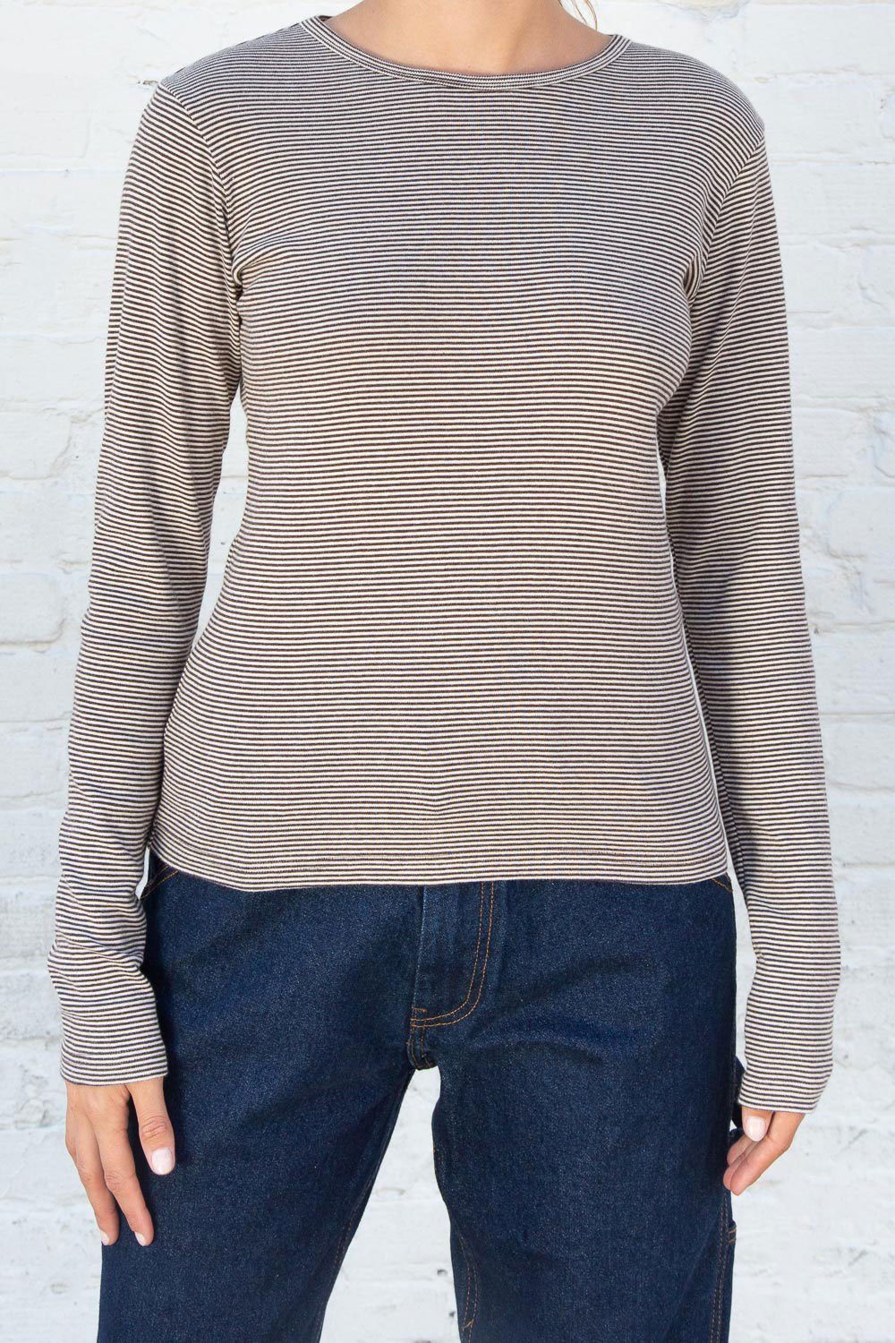 Leah Thin Stripe Top | Brown White Stripes / S