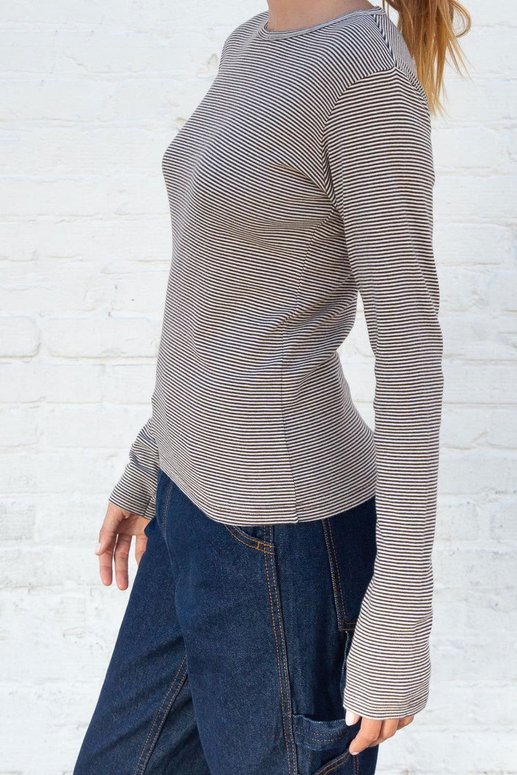 Leah Thin Stripe Top | Brown White Stripes / S