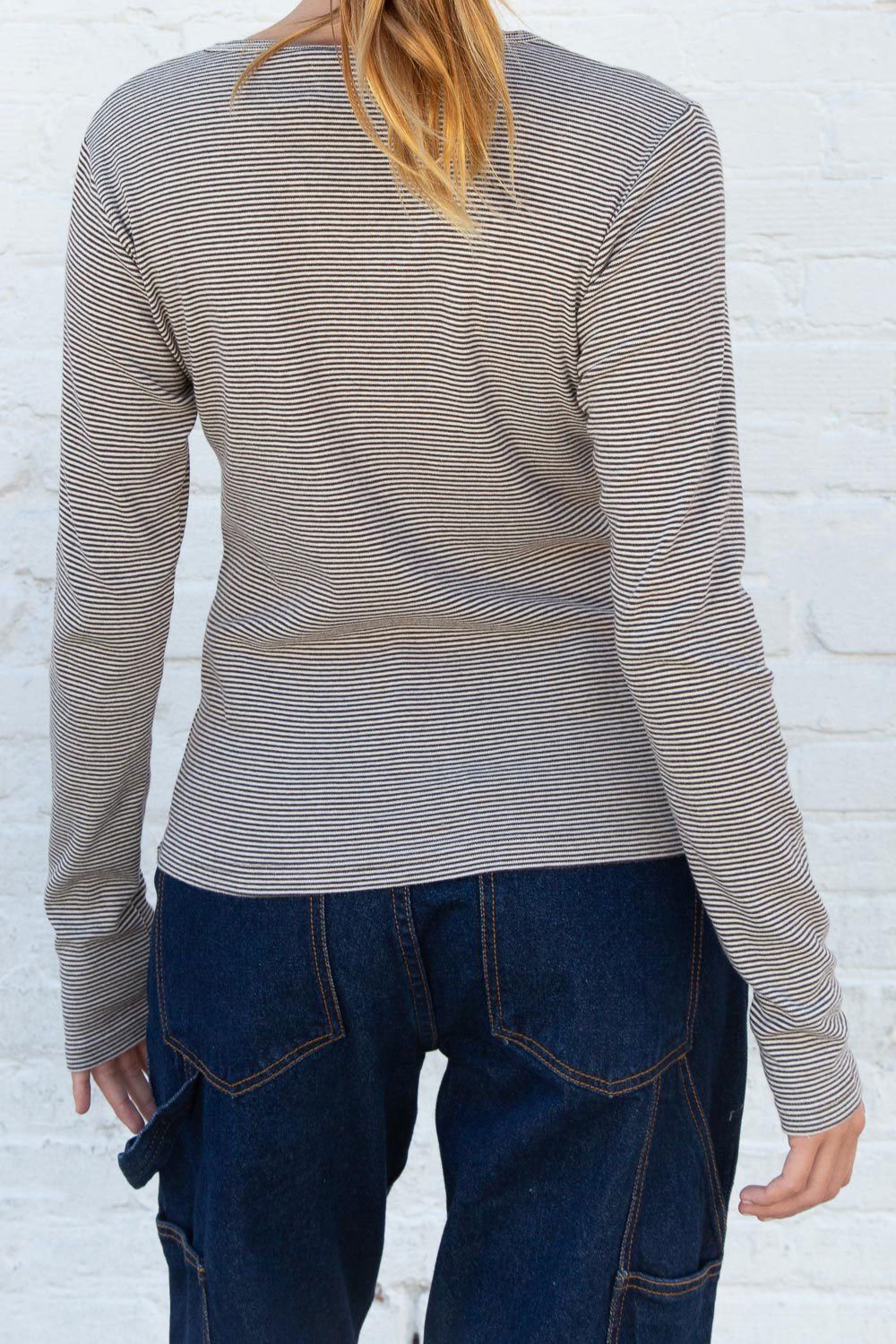 Leah Thin Stripe Top | Brown White Stripes / S