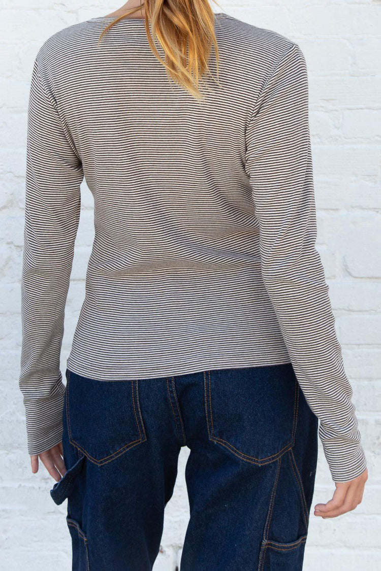Leah Thin Stripe Top | Brown White Stripes / S