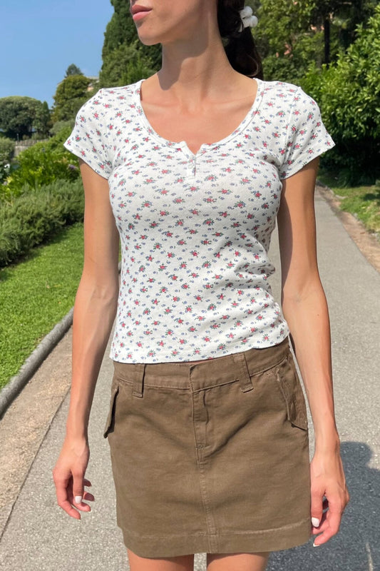 White With Red and Blue Florals / XS/S