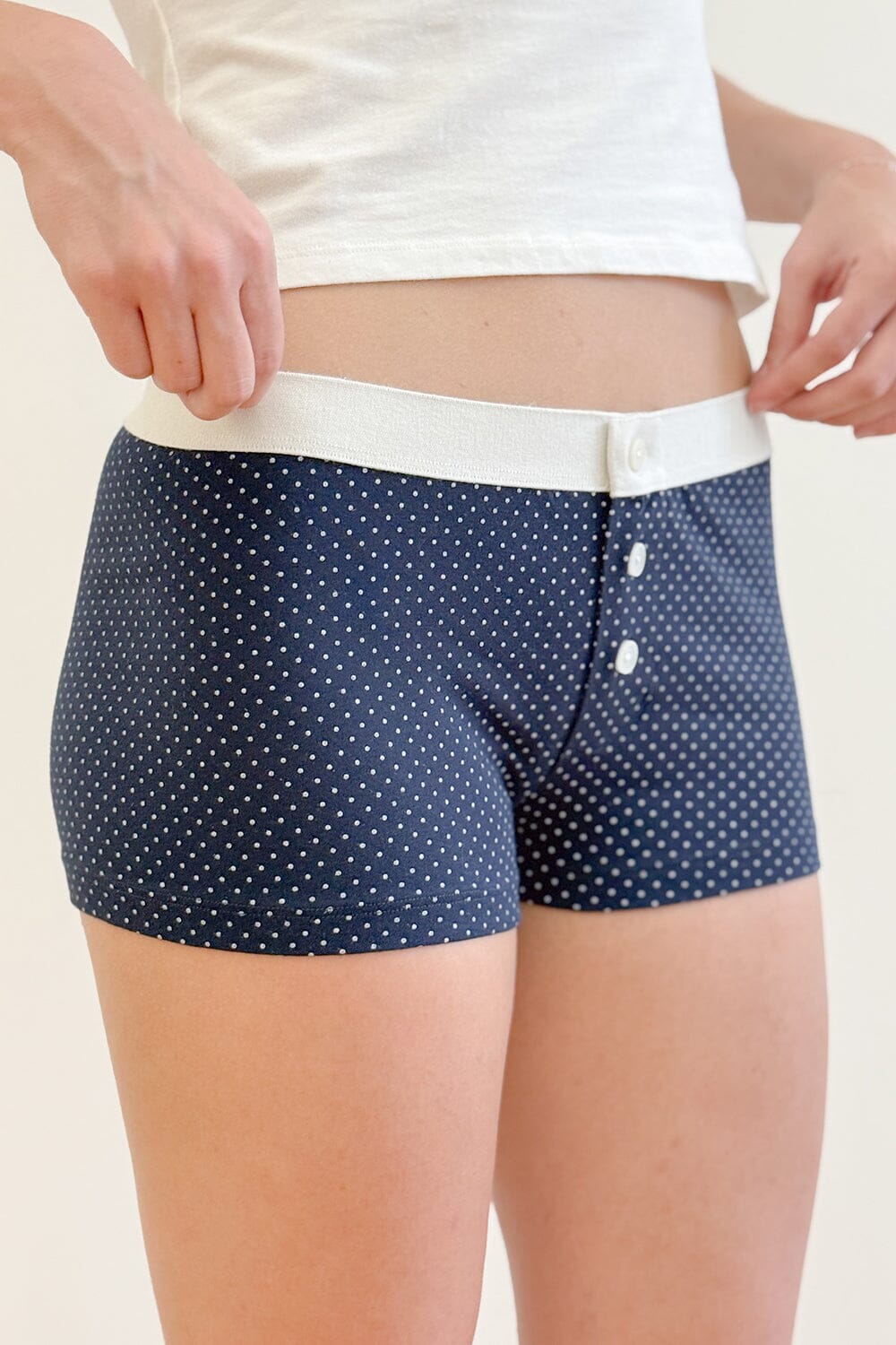 Boy Short Polka Dot Underwear | Navy Blue with White Polka Dots / XS/S