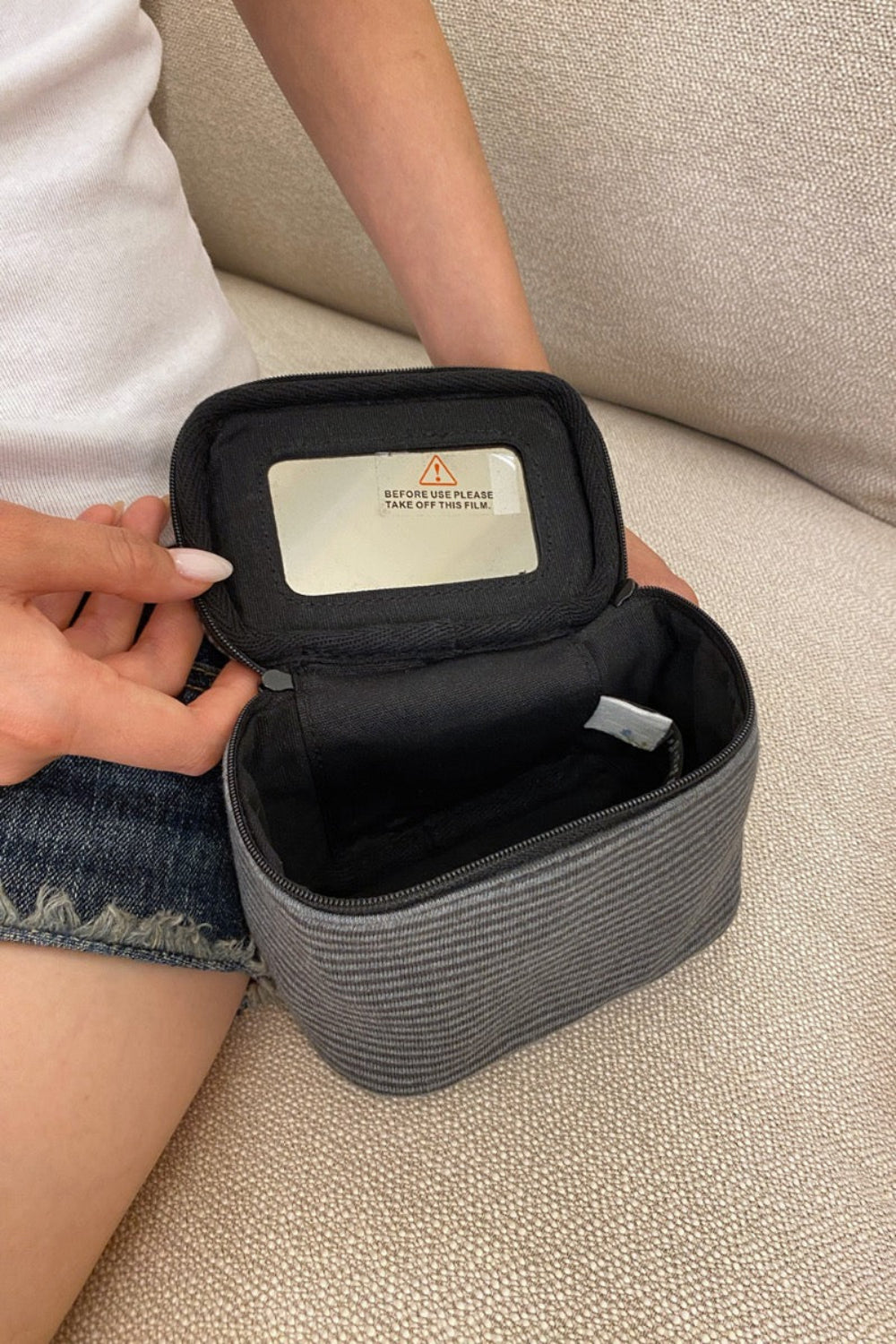 Striped makeup bag | Grey And Dark Grey Stripes