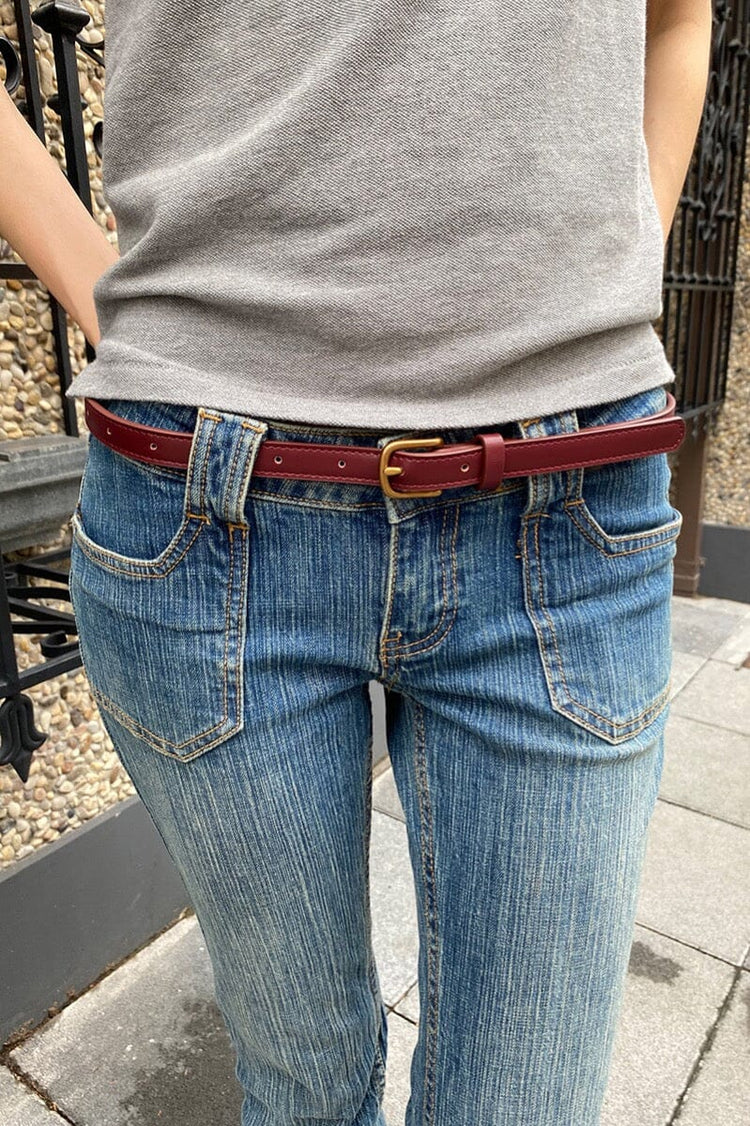 Faux Leather Buckle Belt | Burgundy